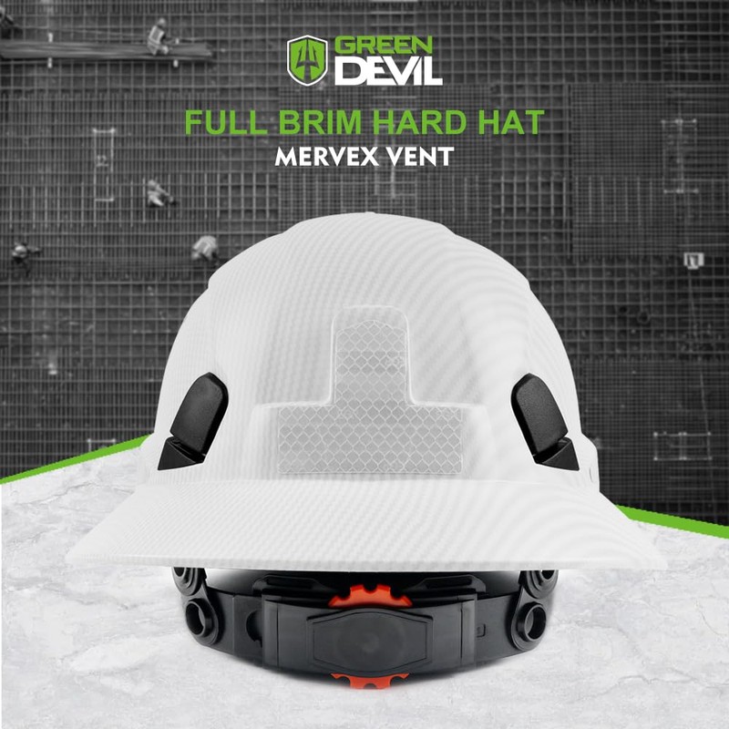 GREEN DEVIL Full Brim Hard Hat with Built-in Visor Vented