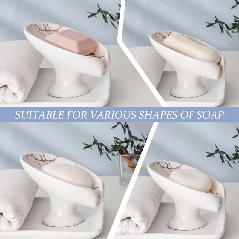 Soap Dish, Soap Holder Self Draining Leaf Shape Soap Dishes,