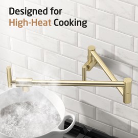 KES Gold Pot Filler with Heat-Resistant Cartridge, 26" Brushed Gold Pot Filler Faucet Over Stove, Wall Mount Kitchen Faucet Double Joints, Stainless Steel, NSF Certified, KN927LFF18-BZ