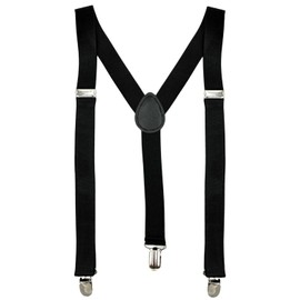 MDSTYLE Suspenders for Men Women Boys - Adjustable Y-Back with 3 Heavy Duty Clips for Wedding, Formal, Tuxedo, Jeans and Costume (Black 1pc)
