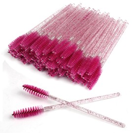 SWKJ 60 PCS Disposable Eyelash Brushes, Eyebrow Spoolies, Mascara Wands Applicator Lash Brushes Castor Oil Brush Cosmetic Makeup Tools (Crystal Rose Red)