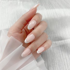 COLOR ELEMENT White French Tip Press On Nails Almond, Short Almond Press On Nails Short Fake Nails With Designs False Nails, Reusable Natural ABS Nails Press Ons Short (White French)