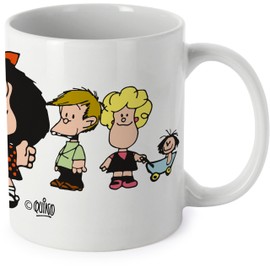 Grafoplás - Tazza con manico facile da impugnare, Mafalda Amici, ceramica, capacità 330 ml, 9,5 x 8 cm, perfetta per le tue bevande, ideale come regalo