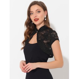 Allegra K Women's Lace Cardigan Stand Collar Short Elegant Bolero Shrug Black L