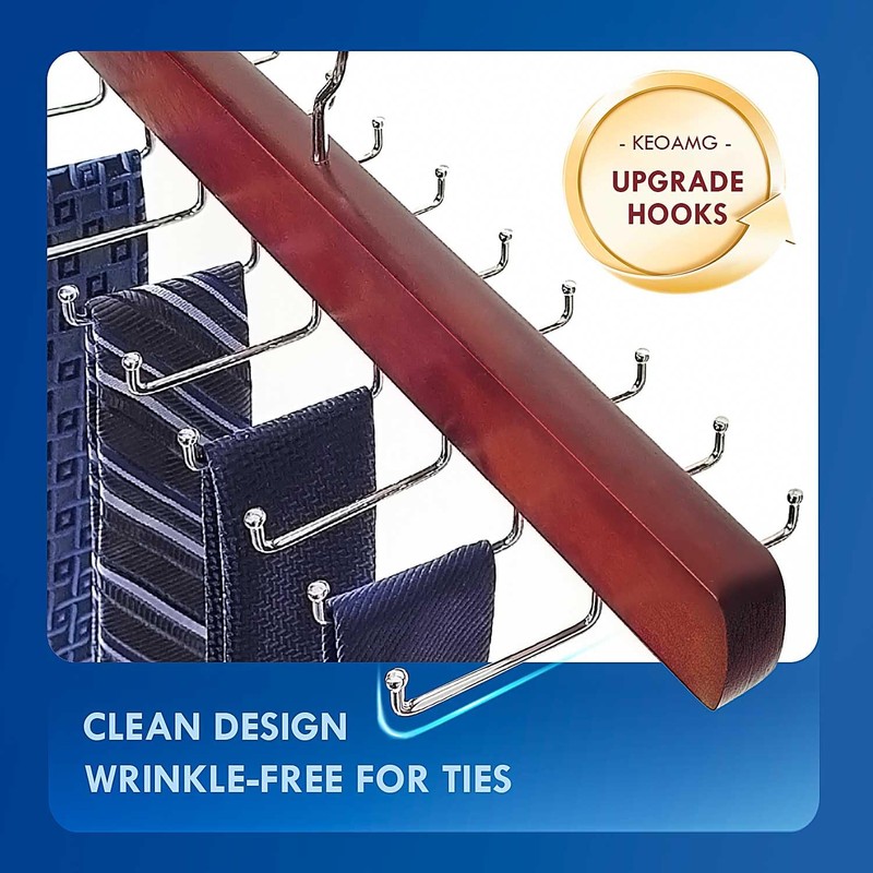 KEOAMG Tie Rack Hanger for Closet, Wooden Tie Hangers for