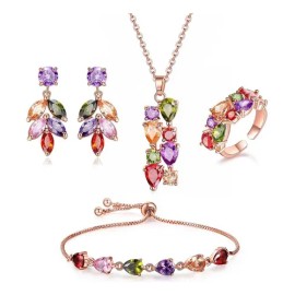 Wf- 1 Conjunto Anillo, Collar, Aretes Y Pulsera For Mujer