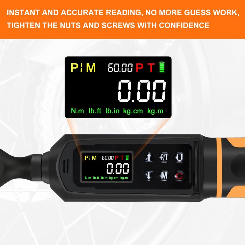 Uharbour Digital Torque Wrench 3/8 Drive, 0.66-44.29Ft.lbs/0.9-60Nm Range, Electric Torque