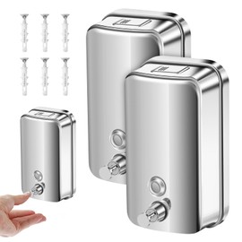2 Pack Commercial Soap Dispenser Wall Mount, 1000ml/35 fl oz Stainless Steel Wall Mount Pump Soap Dispenser, Rust-Proof Anti-Leak Manual Hand Soap Dispenser for Home Bathroom Kitchen Hotel Restaurant