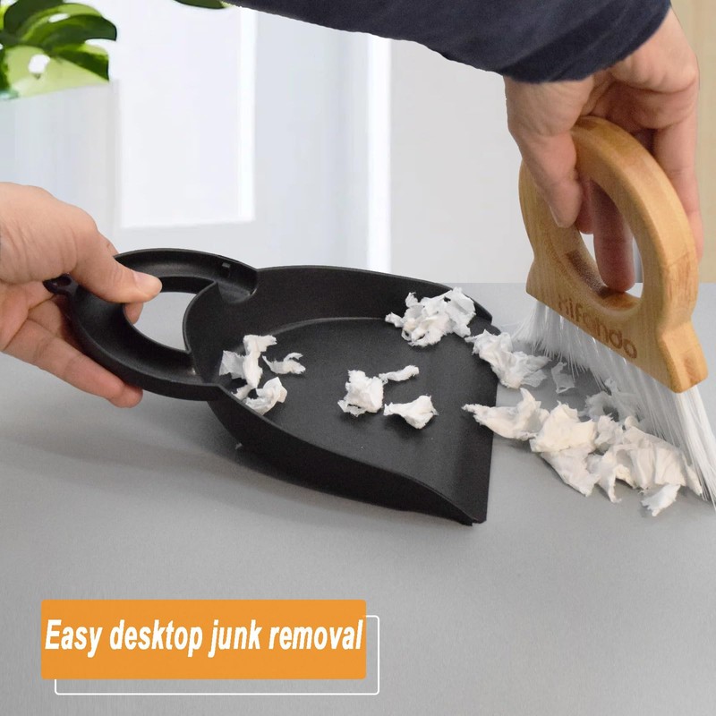 Xifando Mini Broom and Dustpan for Housekeeping-Bamboo Handle Small Broom