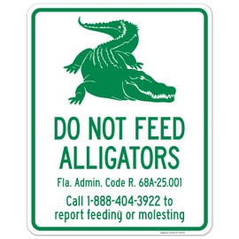 Sigo Signs, Florida Alligator Warning Sign Do Not Feed Alligators FLA Admin Code R 68A2500 Sign, 24x30 Inches, Rust Free .063 Aluminum, Fade Resistant, Made in USA