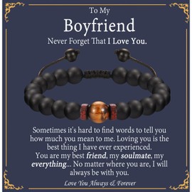 EPVID Boyfriend Gifts, Tiger Eye Beaded Bracelet Gift for Him, Best Valentines Gifts for Boyfriend, Ideal Birthday Presents for Men on Valentines Day Anniversary Christmas