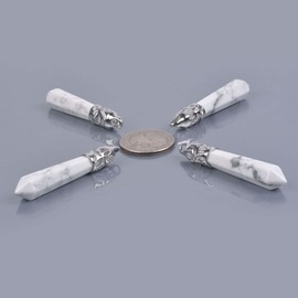 Justinstones Natural Howlite Gemstone Hexagonal Pointed Reiki Chakra Pendant Necklace 20 Inch High-grade Iron Gift Box