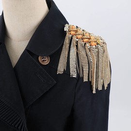 1 Pair Jacket Epaulet Gold Tassel Chain Shoulder Epaulettes Beading Brooch Pin Performace Costume Accessories (Gold)