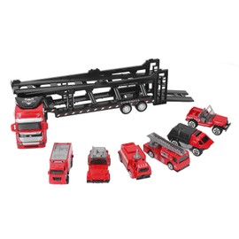 32cm Car Carrier Truck for Boys with 6 Small Car Vivid Separable Pull Back Fire Truck Car Carrier for Collect