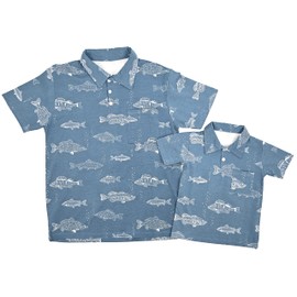 Unique Baby Boys Daddy and Me - Polo a juego con patrón de peces, Fish, 10 Años