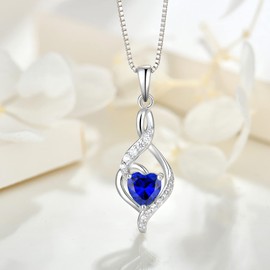 JIWOY Infinity Necklace Sterling Silver Love Heart Stone Pendant Birthstone Dangle Jewelry for Women, Metal, Created Sapphire