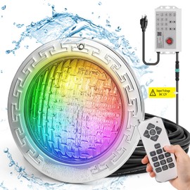 Hanchen 10in Inground Pool Light, 12v Led Swimming Pool Light, RGBW Light for Inground Pool, 100 Foot Cord for Large Wet Niche, Manual & Remote Control, Anti-Rust 304 Stainless Steel