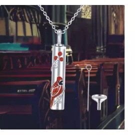Fashion Jewelry KEEPSAKE URN CARDINAL ASHES KIT CREMATION Pendant 18" 925 Sterling Silver Chain