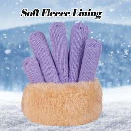 Girls Winter Hat Scarf Gloves Set for Cold Weather, Kids Beanie Hat Infinity Scarf Knitted Gloves Sets Purple Knit Thick Warm Fleece Lined Thermal Set for 10-14 Years Old Boy Baby Toddler Children