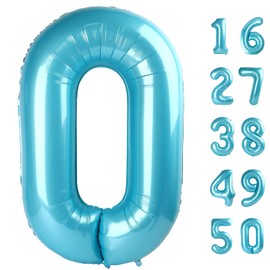 40 Inch Giant Number 0 Balloon Light Blue Foil Balloons for 10th 20th 30th 40th 50th 60th Birthday Decorations, Baby Shower Party Supplies 100 Anniversary Events Decorations