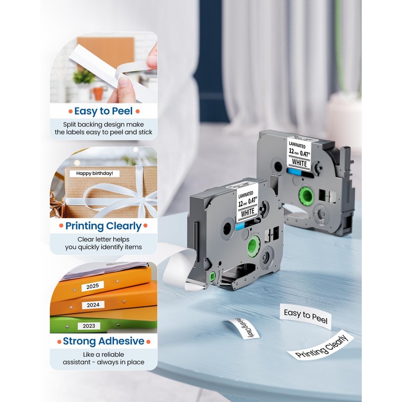 Replacement for Brother P Touch Label Maker Tape 12mm 0.47