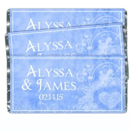 25 Custom Candy Wrappers - Blue Floral Heart Wedding Candy Wrappers