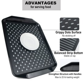 KAQAHIDO Large Non Slip Serving Tray with Grippy Dots, TV Lap Trays for Eating on Couch, Meal Serve for Dinner Breakfast, Rectangular Food Carrying for Plates, Glasses, Dishes, Set of 2, Black