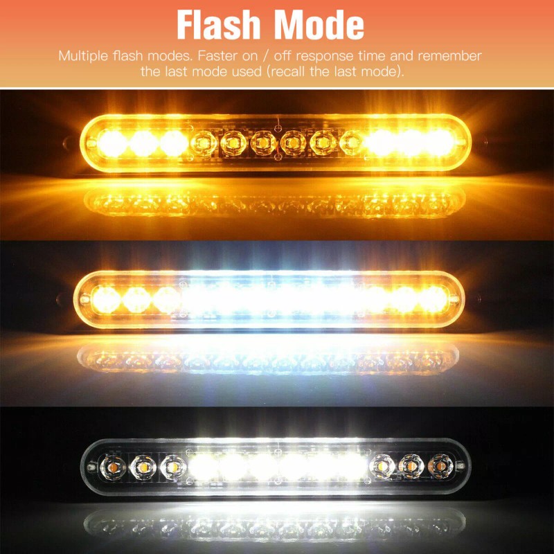 NSI 4PCS Amber/White 12 LED Car Truck Strobe Light Bar