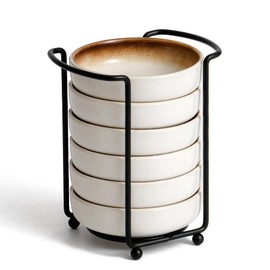 YJR Ceramic Japanese Side Dishes, Seasoning Dishes, Dipping Bowls - 3.5 Inch, with Metal Stand for Ketchup Soy Sauce BBQ Party, Set of 6, Mocca