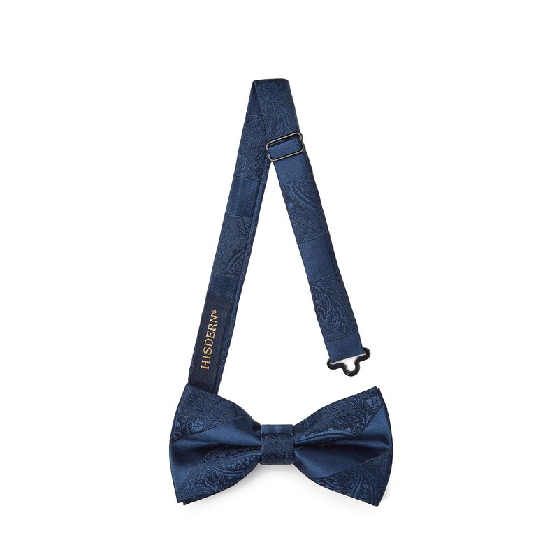 HISDERN Bow Tie Navy Blue Men's Paisley Suit Bow Tie