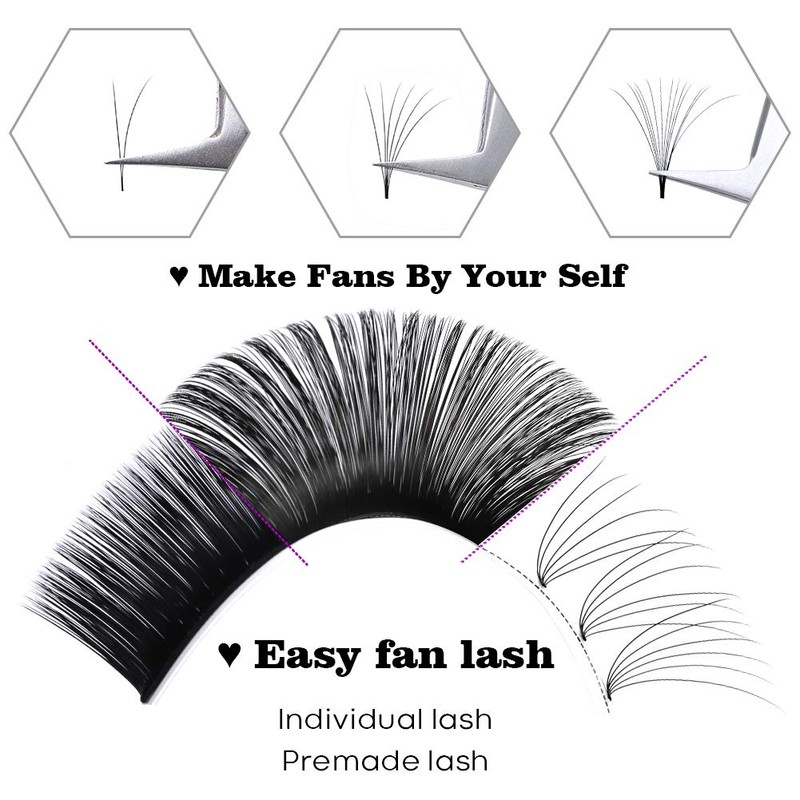 12Row Self-Fanning Volume Eyelashes, Easy Fan Lashes, Eyelash Extension, D