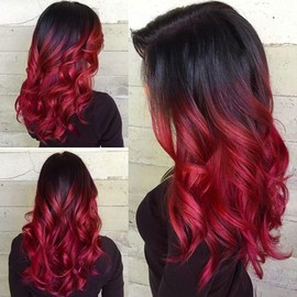Ombre Wig Black to Red Long Wavy Wig for Women Side Part Dyed Synthetic Heat Resistant Wig for Daily Party