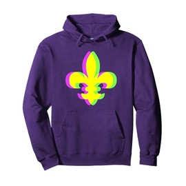 Vaporwave Glitch Art Fleur De Lis Psychedelic Mardi Gras Pullover Hoodie