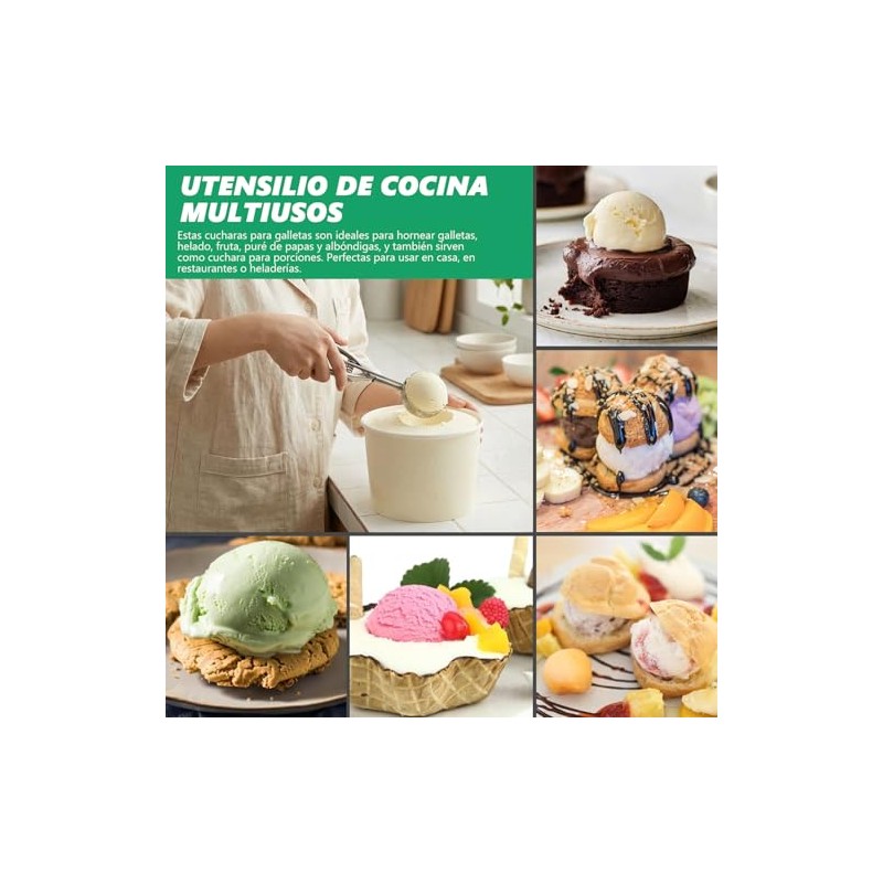 3 Piezas Cuchara para Helado, Acero Inoxidable, Cucharadas de Galletas
