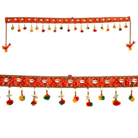 Toran Bandhanwar Door Wall Decorative Cloth Hanging for Festival Traditional Indian Home Office Temple Pooja Décor Decoration and Gifting Size- 40 inches (Red Color- Kodi Design)
