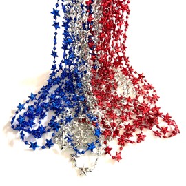 YSPPF 4th of July Beads Independence Day Patriotic Star Necklaces Decoration National Day Red White Blue Party Supplies(18 Pcs)