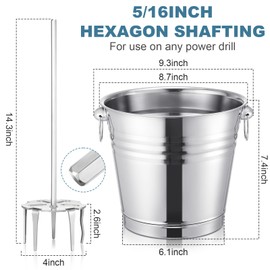 Havawish 4 Inch Stainless Steel Pork Puller with 8.7 x 7.4 Inch Stainless Steel Bucket Silver Pork Puller Drill Attachment Chicken Shredder Used with Standard Hand Drill for Beef Masher Tamale Meat