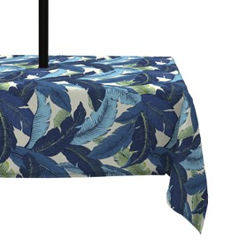 LVTXIII Outdoor Tablecloth with Umbrella Hole and Zipper, 60 x 84 Inch Water-Repellent Patio Table Cloth, Rectangle Table Covers for Backyard Garden, Swaying Palms Blue