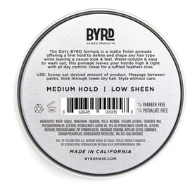 BYRD Hair Matte Pomade - Medium Hold, No Sheen, For All Hair Types, Mineral Oil & Paraben Free, Phthalate & Sulfate Free, Cruelty-Free, Water Based, 3.35oz