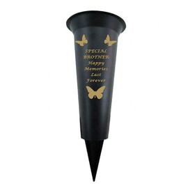 Brother - Plastic Spike Memorial Grave Vase With Butterfly Decoration
