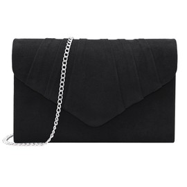 Milisente Clutch Purses For Women Suede Pleated Evening Bag Bridal Evening Clutch Bag (Black), 807 Black, Medium