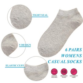 YMWALK Women Socks Comfortable Cotton Casual Socks Low Cut Ankle Socks Breathable Liner Short Crew Socks for Running Walking Fitness Outdoor Sports-Gray