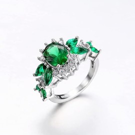 925 Sterling Silver Emerald Gemstone Women's Ring AAA Cubic Zircon Emerald Cut Birthstone Ring Cocktail Anniversary Eternity Engagement Wedding Ring Women Size 6-10 622, 9, Silver