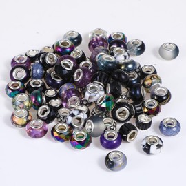 Nogeqi 100 Pcs Large Hole Beads,Resin Big Hole Pen Beads,DIY European Beads,Large Hole Glass Beads,Rhinestone Beads,Crystal Beads for Jewelry Making Pens Making Bulk Bracelets Making(Black Mix)