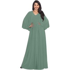 KOH KOH Womens Long V-Neck Elegant Batwing Cape Sleeve Semi Formal Evening Modest Bridal Party Cocktail Wedding Guest Bridesmaid Maxi Dress Dresses Gown Gowns, Seafoam Pale Green M 8-10
