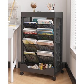 UMDONX Double-Sided Bookshelf Cart,Rolling Book Cart Large Capacity Sturdy Design for Home, Office and Kids Holds A4 Paper, Letter-Size/Legal-Size Documents