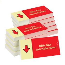PRICARO 10 x Sticky Notes "Bitte hier unterschreiben", Arrow Below, Red, 100 Sheets