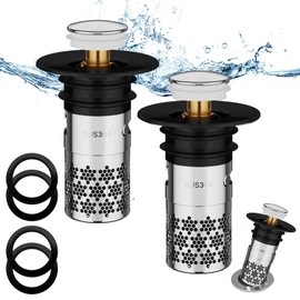 Upgraded Bathroom Sink Plug, 304 Stainless Steel Pop Up Drain Strainer, Metal Drain Plug, Universal, Sink Plug, with Filter Strainer, Drain Plug for Bathroom, Sink and Kitchen, Black (33-40 mm), Pack