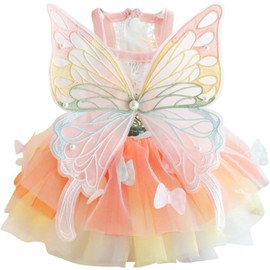 Vestido para Perros Pequeños de Mariposa Arcoíris, Ropa para Perro Pequeño, Ropa Cómoda Sin Mangas de Encaje, Disfraz de Princesa para Chihuahua, Yorkie, Pomeranian (Rosa, M)