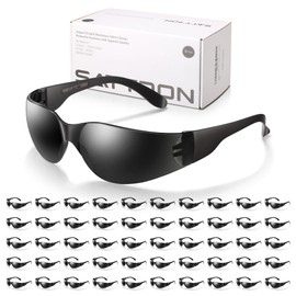 SATTRON 50 Pack of Tinted Safety Glasses, Scratch & Impact Resistant Protective Eyewear, Dark Lenses for UV Protection, Safety Sunglasses for Construction, Outdoor Work & Shooting
